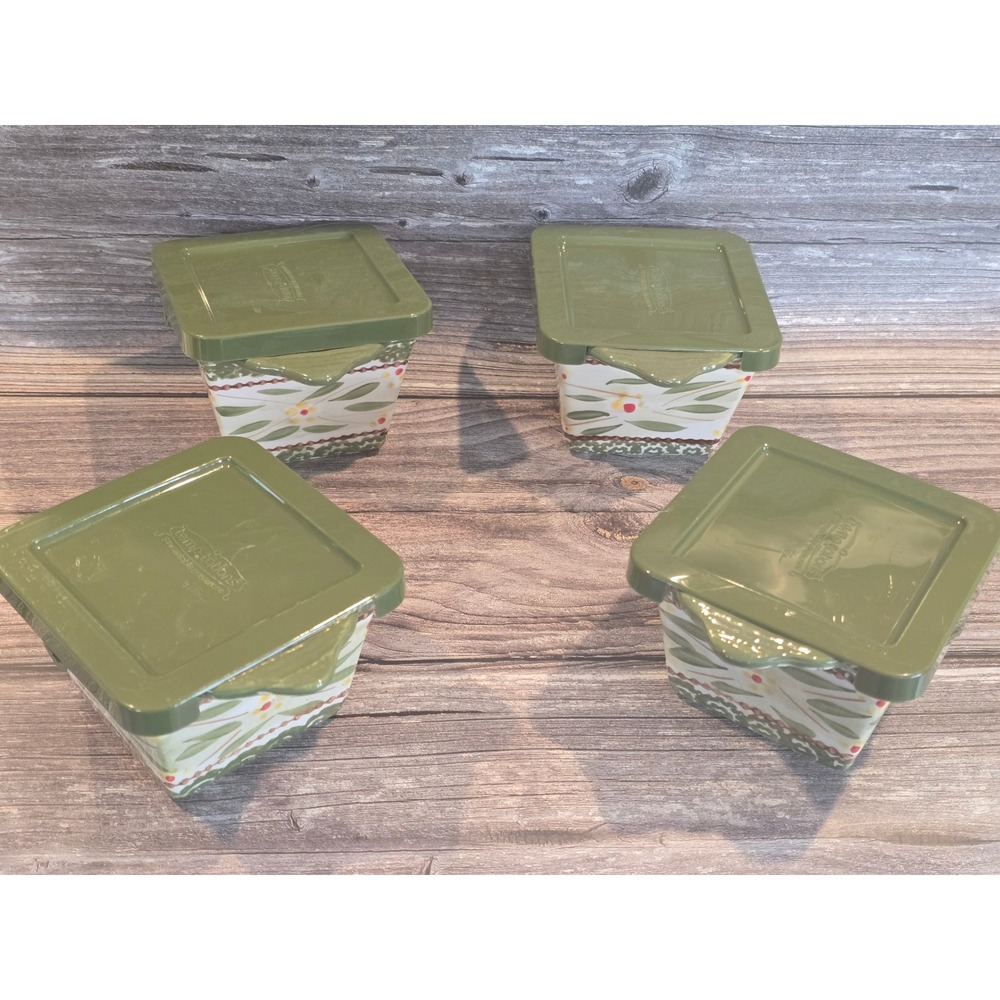 Temp-tations Old World Green 10 oz Square Ramekins with Lids Set of 4